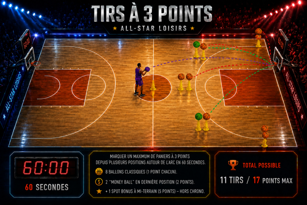 Concours de tirs à 3 points basket pendant la compétition